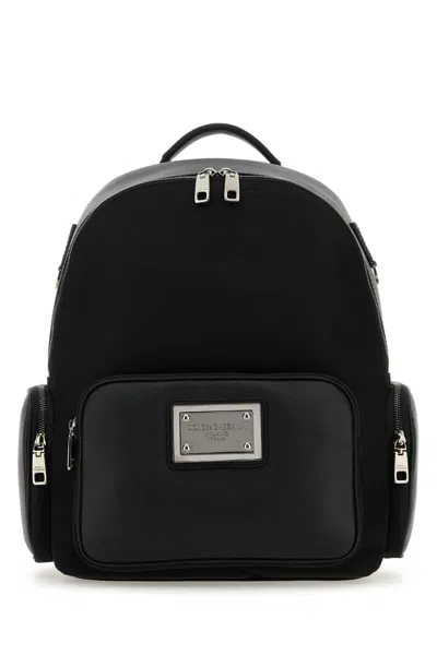 Dolce & Gabbana Black Fabric And Leather Backpack In 8b956