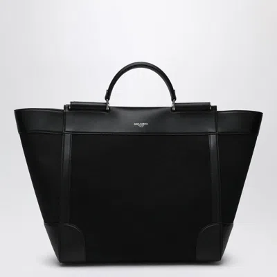 DOLCE & GABBANA DOLCE & GABBANA  BLACK FABRIC AND LEATHER TOTE BAG