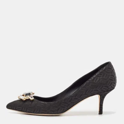 Pre-owned Dolce & Gabbana Black Fabric Crystal Embellished Pumps Size 38