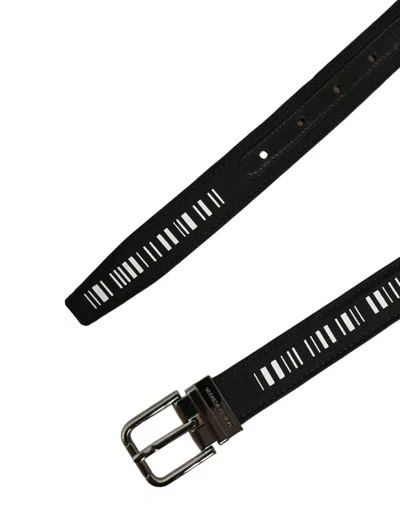 Dolce & Gabbana Black Fabric Leather Barcode Silver Buckle Belt