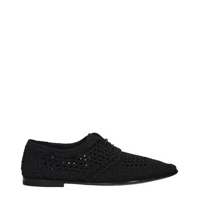 DOLCE & GABBANA BLACK FABRIC OXFORDS AND DERBIES