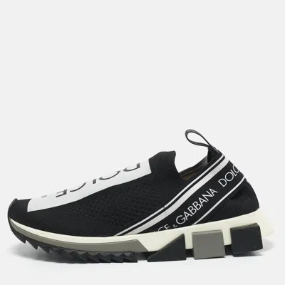 Pre-owned Dolce & Gabbana Black Fabric Sorrento Slip On Sneakers Size 38.5