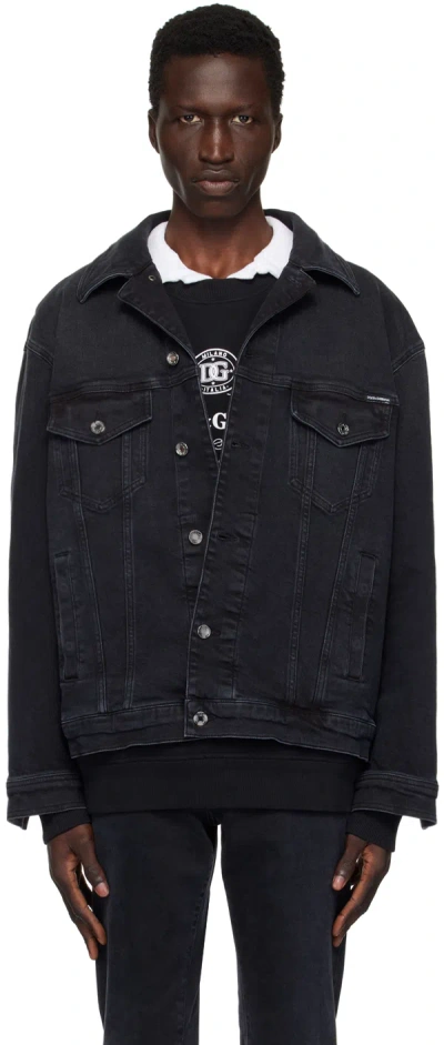 Dolce & Gabbana Black Faded Denim Jacket In Variante Abbinata