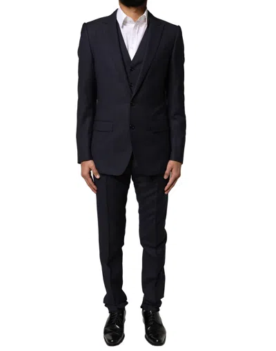 Dolce & Gabbana Black Wool 3 Piece Slim Fit Formal Men Suit