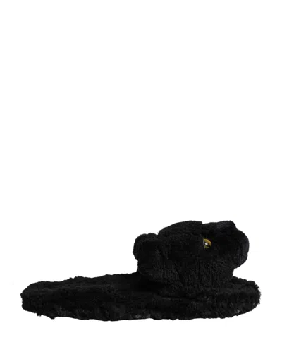 Pre-owned Dolce & Gabbana Black Faux Fur Panther Plush Flat Slides Women's Shoes ()