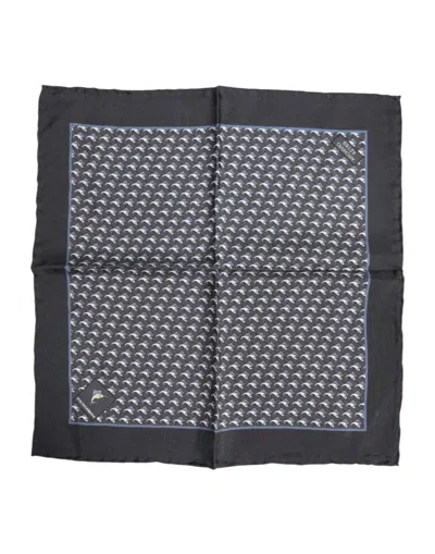 Dolce & Gabbana Black Fish Print Silk Square Men Foulard Scarf