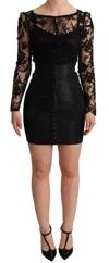 Dolce & Gabbana Black Fitted Lace Top Bodycon Mini Dress In Black