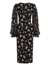 Dolce & Gabbana Black Fitted Midi Dress With Floral Print Dolce E Gabbana