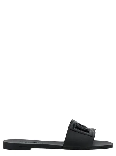 DOLCE & GABBANA DOLCE & GABBANA BLACK FLATS WITH CUT-OUT BAND AND DG LOGO IN SOFT RUBBER WOMAN