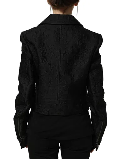 Dolce & Gabbana Black Floral Brocade Biker Blouson Jacket