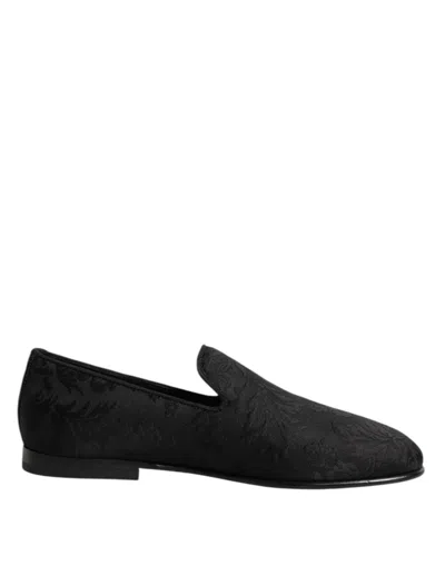 Dolce & Gabbana Black Dg Crown Embroidery Loafers Slip On Shoes