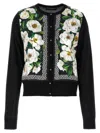 Dolce & Gabbana Floral Print Knit Cardigan With Ribbed Cuffs In Black