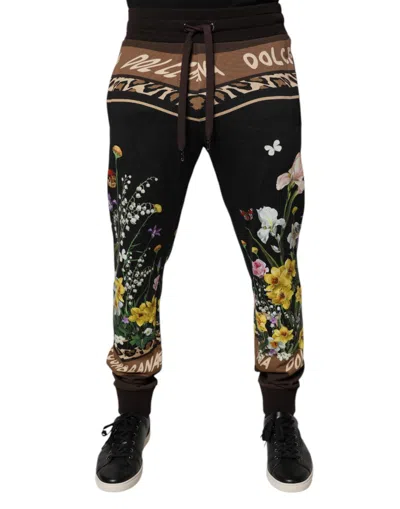 Dolce & Gabbana Black Floral Cotton Jogger Sweatmen's Men's Pants
