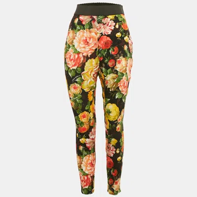 Pre-owned Dolce & Gabbana Black Floral Crepe Trousers M