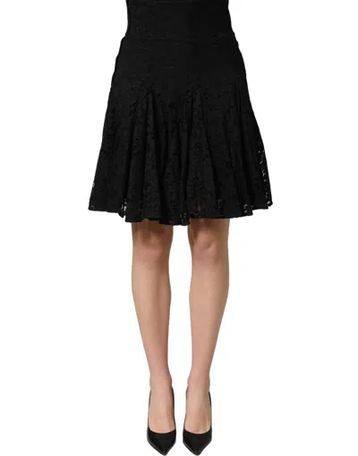 Dolce & Gabbana Black Floral Cut Out Lace A-line Mini Women's Skirt