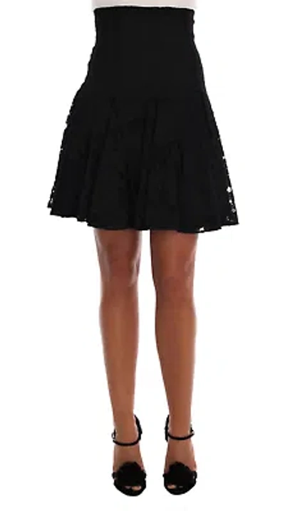 Pre-owned Dolce & Gabbana Elegant Floral Lace A-line Mini Skirt In Black