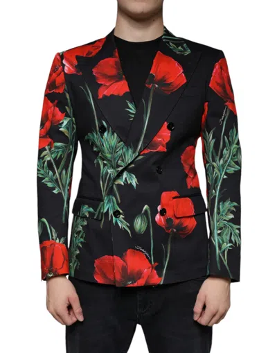 Dolce & Gabbana Black Floral Double Breasted Dress Men's Blazer
