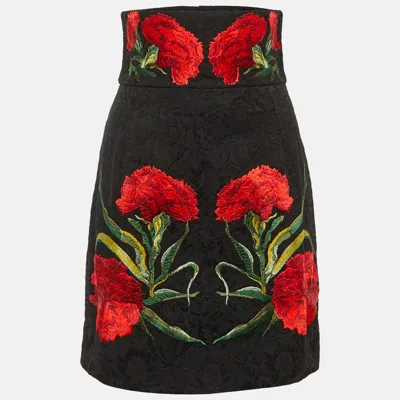 Pre-owned Dolce & Gabbana Black Floral Embroidered Cotton Blend Short Skirt S