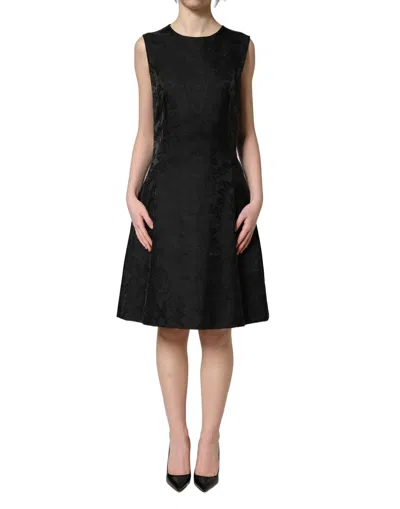 Dolce & Gabbana Black Floral Jacquard Sleeveless A-line Women's Dress