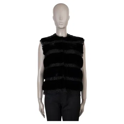 Pre-owned Dolce & Gabbana Black Floral Lace & Mink Fur Vest Jacket 42 M
