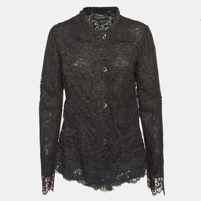Pre-owned Dolce & Gabbana Black Floral Lace Button Front Jacket M