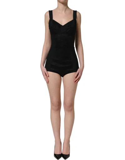 Dolce & Gabbana Black Floral Lace Corset Bodycon Women's Bodysuit