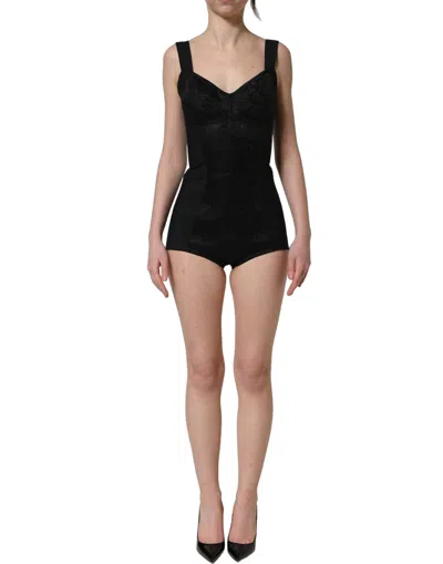 Pre-owned Dolce & Gabbana Black Floral Lace Corset Bodycon Women's Bodysuit ()