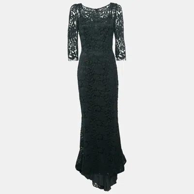 Pre-owned Dolce & Gabbana Black Floral Lace Full Sleeve Maxi Dress M