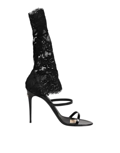 Dolce & Gabbana Black Floral Lace Heels Sandals Shoes
