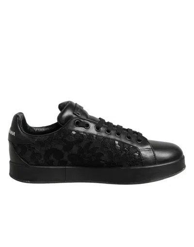 Pre-owned Dolce & Gabbana Black Floral Lace Low Top Sneaker Women's Shoes ()