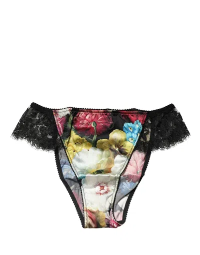 Dolce & Gabbana Black Floral Lace Mid Waist Brief Panty Underwear In Multi