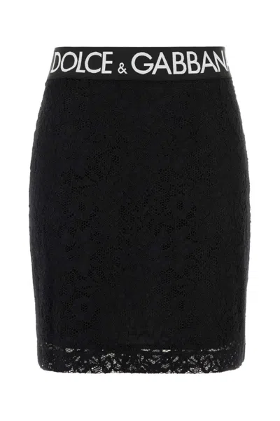 DOLCE & GABBANA BLACK FLORAL-LACE MINI SKIRT