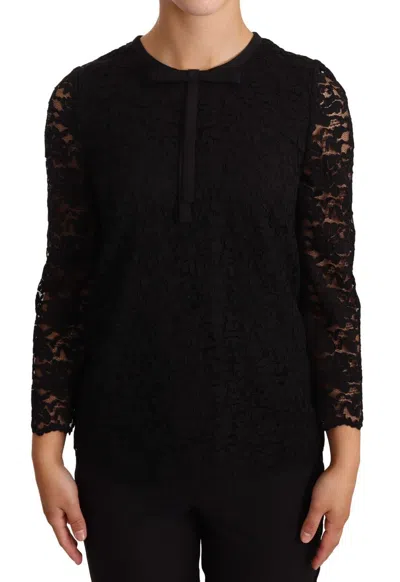 Dolce & Gabbana Black Floral Lace Nylon Blouse Women's Top