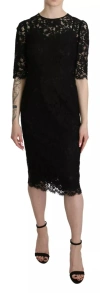 Dolce & Gabbana Black Floral Lace Sheath Knee Length Dress In Black