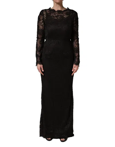 Dolce & Gabbana Black Floral Lace Sheath Long Maxi Dress
