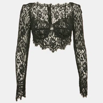 Pre-owned Dolce & Gabbana Black Floral Lace Sheer Bustier Crop Top M
