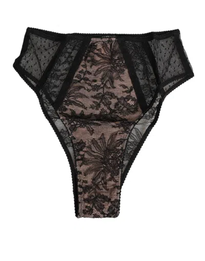 Dolce & Gabbana Black Floral Lace Sheer Mesh High Waist Underwear In Gold
