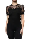 Dolce & Gabbana Black Floral Lace Short Sleeves Blouse Top
