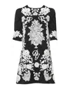 Dolce & Gabbana Black Floral Lace Short Sleeves Mini Dress In Black