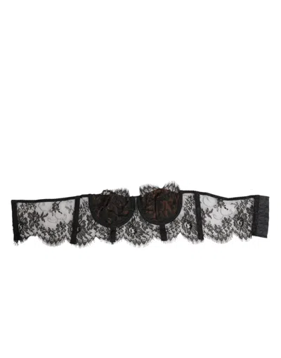 Dolce & Gabbana Black Floral Lace Strapless Bustier Underwear