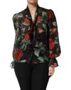 Dolce & Gabbana Black Floral Long Sleeves Silk Blouse Top In Blue