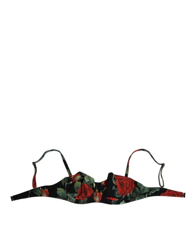 Pre-owned Dolce & Gabbana Black Floral Nylon Padded Balconnet Bra Women's Underwear ()