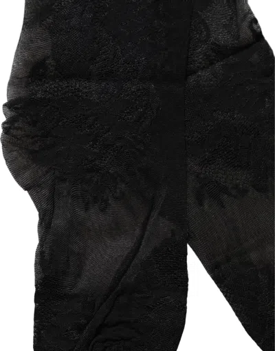 Dolce & Gabbana Black Floral Nylon Stretch Over The Calf Socks