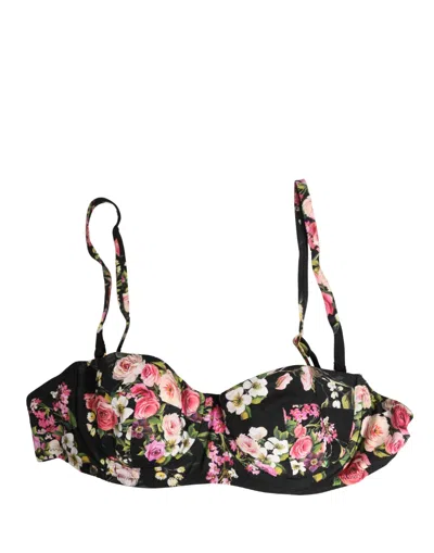 Dolce & Gabbana Black Floral Padded Balconnet Bra Women's Underwear In Blue
