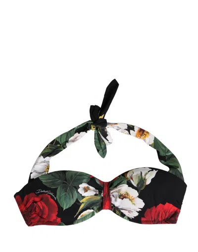 Dolce & Gabbana Black Floral Padded Halter Bikini Top Swimwear In Multi