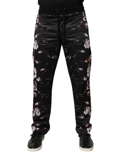 Dolce & Gabbana Black Floral Polyester Jogger Men's Pants