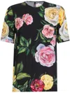 Dolce & Gabbana Peony And Rose Print Silk Charmeuse Blouse In Black