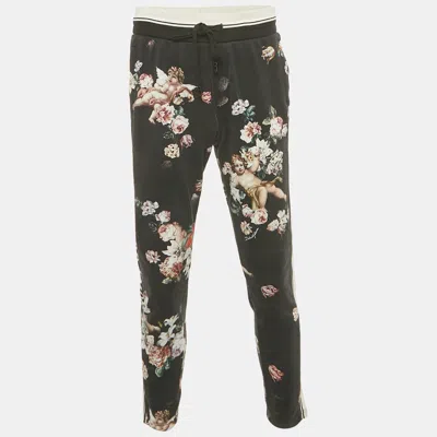 Pre-owned Dolce & Gabbana Black Floral Print Cotton Jogger Pants M