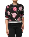 Dolce & Gabbana Black Floral Print Cotton Short Sleeves Top In Black