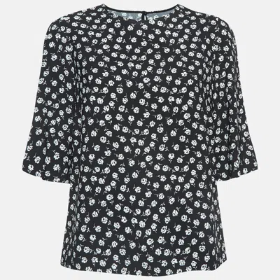 Pre-owned Dolce & Gabbana Black Floral Print Crepe Boxy Fit Blouse S